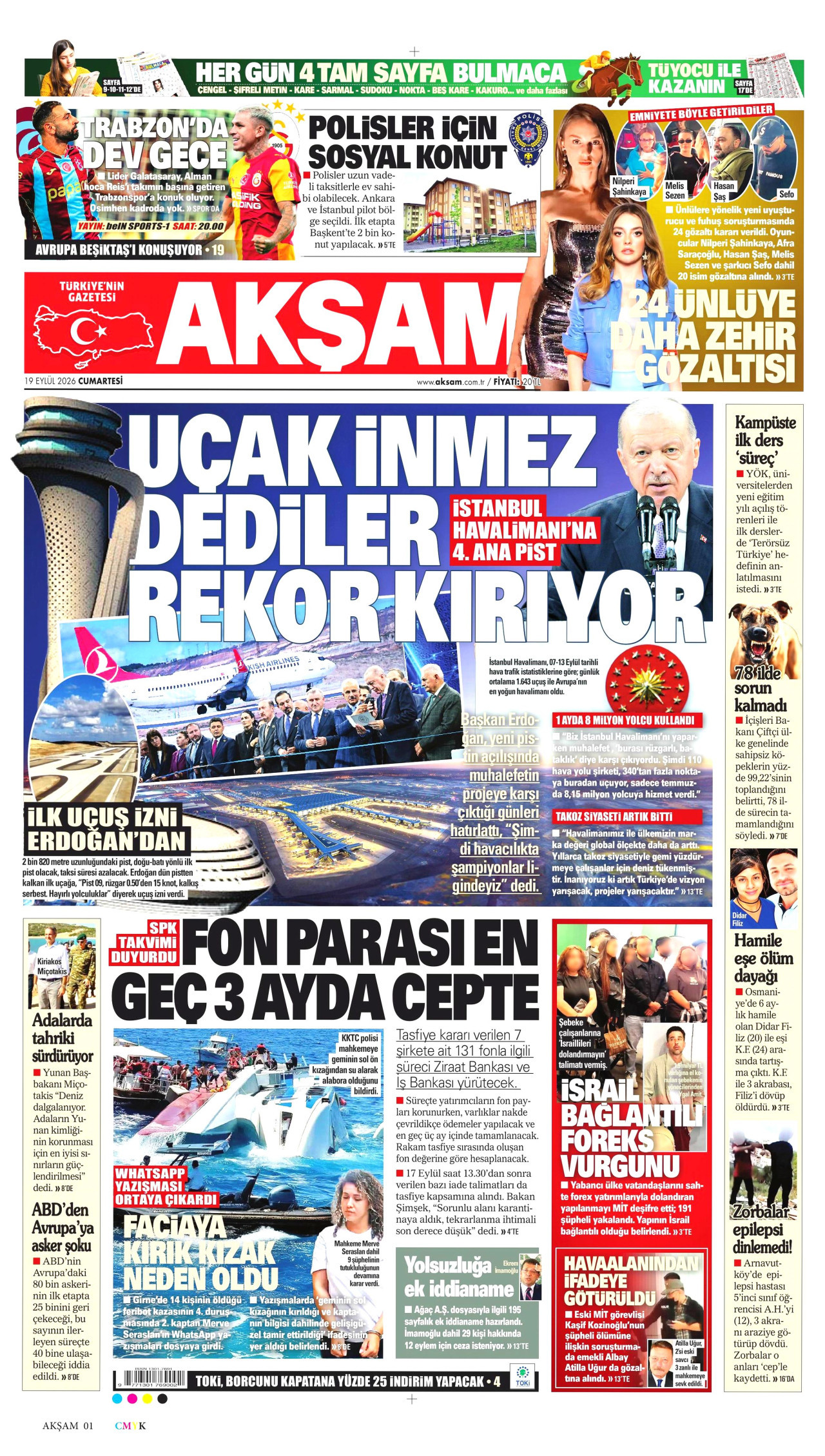 Akşam Gazetesi gazetesi manşeti