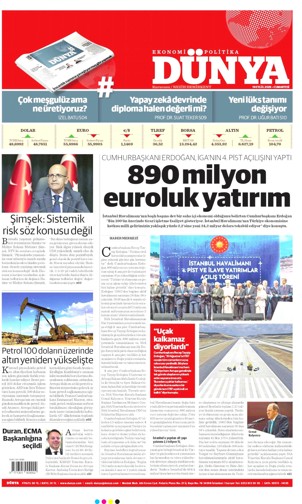 Dünya Gazetesi gazetesi manşeti