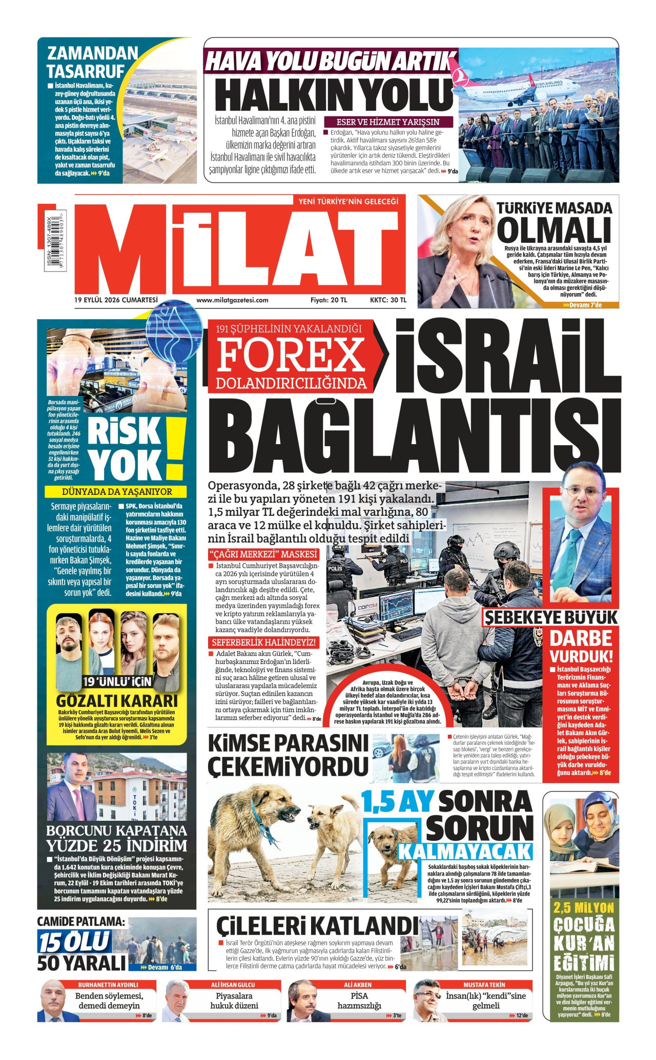 Milat Gazetesi gazetesi manşeti