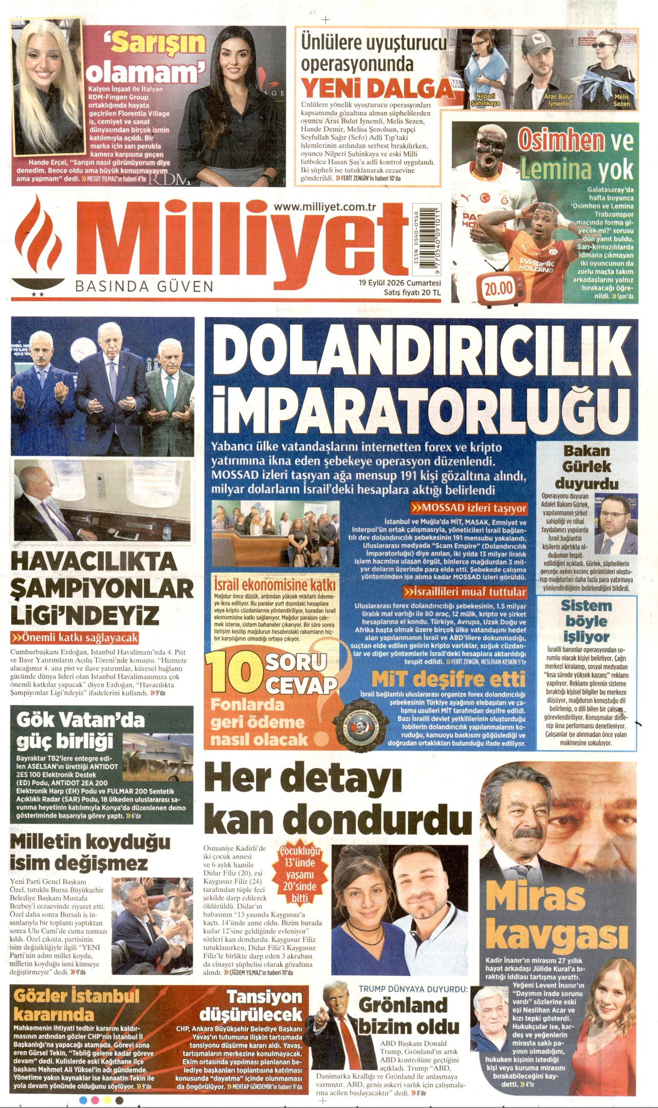 Milliyet Gazetesi gazetesi manşeti