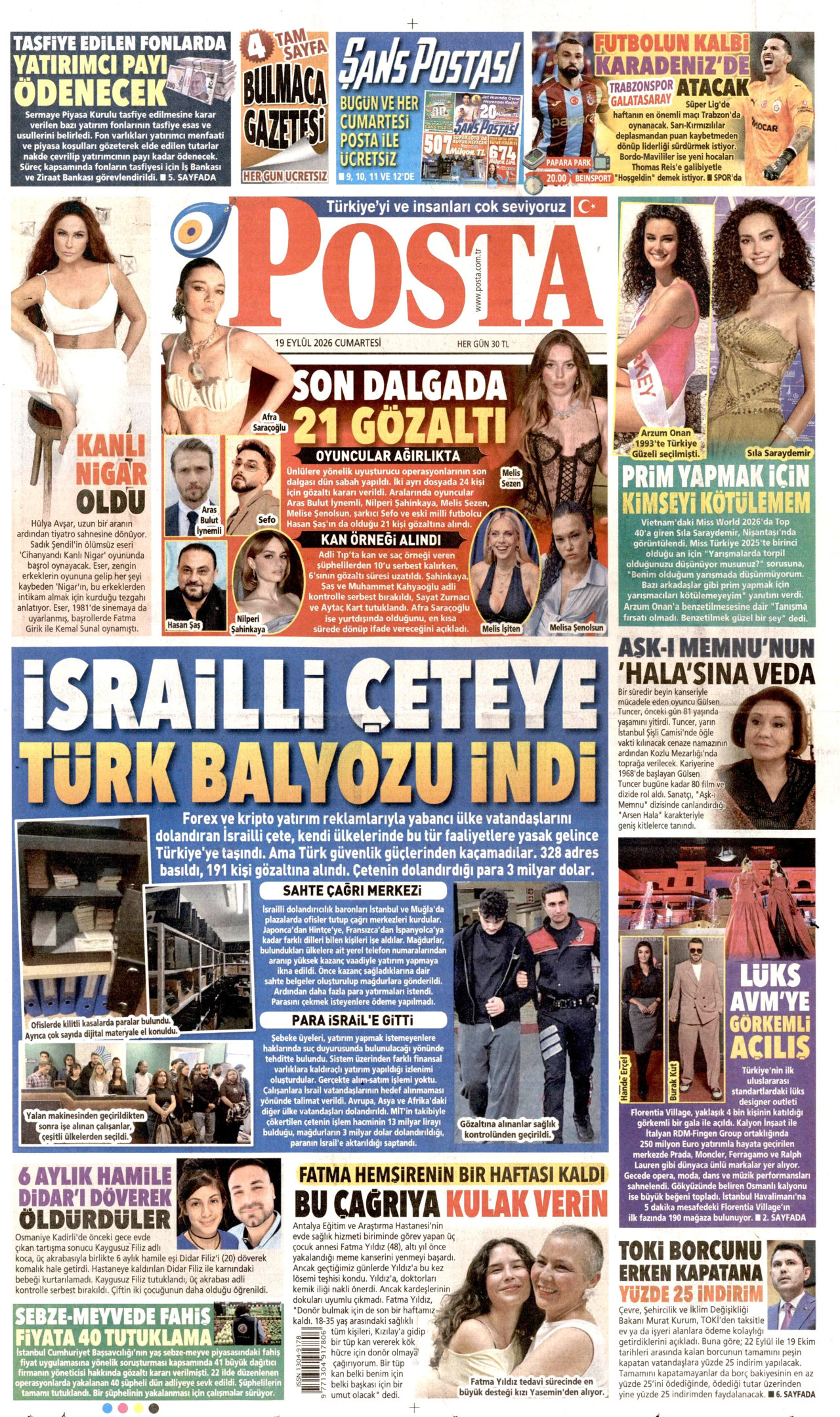 Posta Gazetesi gazetesi manşeti