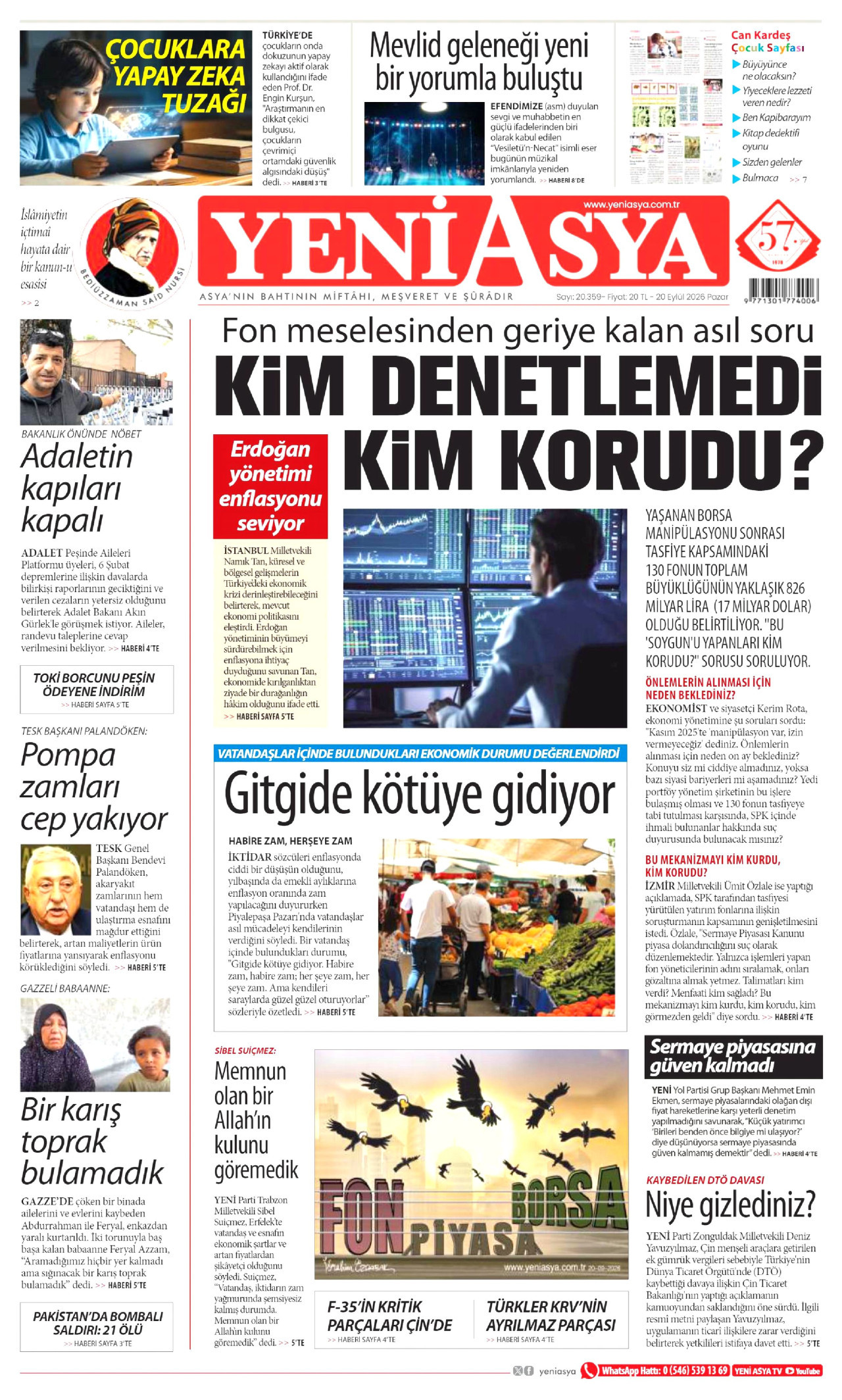 Yeni Asya Gazetesi gazetesi manşeti