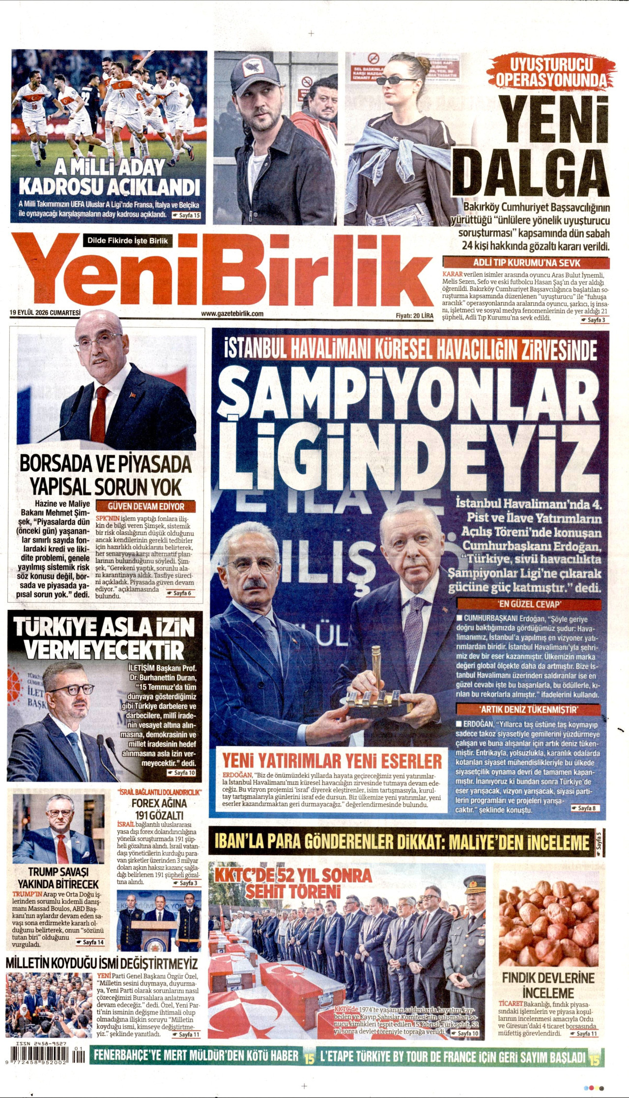 YeniBirlik Gazetesi gazetesi manşeti